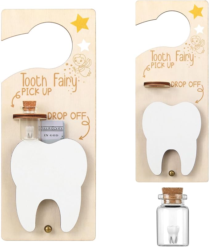 Tooth Fairy Holder Bag Hanger with Money Slot Keepsake Bottle Velvet Pouch Tooth Fairy Box Encourage Gift for Lost Teeth Boy Girl Milk (Fresh,Brown)