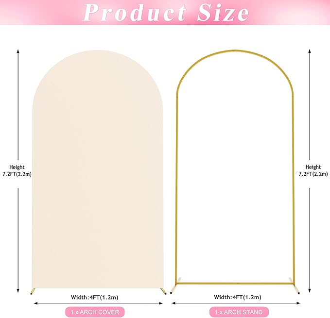 Wokceer 7.2 FT Wedding Arch Backdrop Stand and Arch Cover Metal Arch Stand with Arch Stand Cover for Birthday Party Wedding Ceremony Bridal Baby Shower Event Decor