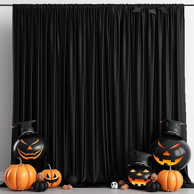 30x10ft Wrinkle Free Black Backdrop Curtain for Parties Soft Fabric Drapes Wedding Black Curtain Backdrop for Birthday Party Decorations Background for Photography 5x10ft, 6 Panels
