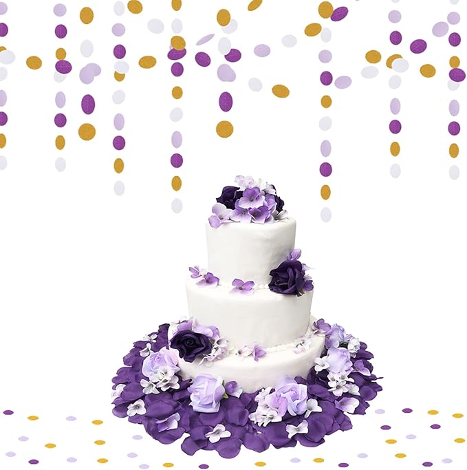 White Purple-Gold Party-Decorations Paper Garland - 52ft Glitter Hanging Streamer Banner,Graduation 2025 Mothers Decor Wedding Baby Shower Birthday Backdrop Bunting Lasting Surprise