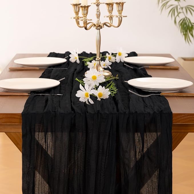 Socomi Black Halloween Table Runner Boho Rustic Gauze Fall Thanksgiving 120 inch 10FT Cheese Cloth Runner for Wedding Party Baby Shower Birthday Home Decor Holiday Decorations