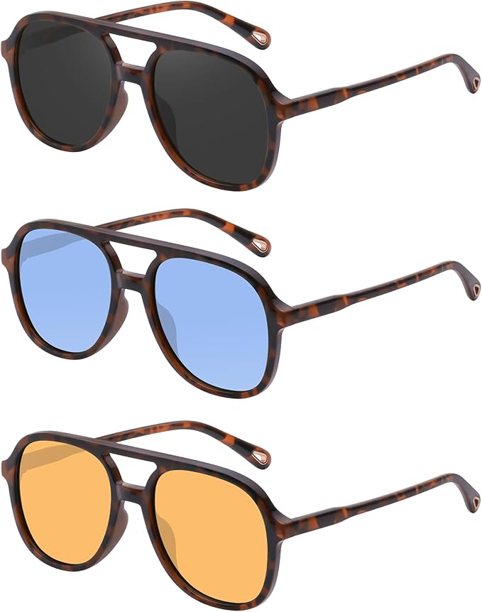 YDAOWKN Retro Square Aviator Sunglasses for Womens Mens Vintage 70s Double Bridge Sun Glasses