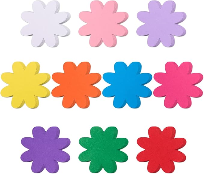 MixTeach 200 Pcs Colorful Flower Cutouts Paper Daisy Shape Cut-Out Summer Flower Die Cuts 4 Inch Bulletin Board Decorations with Glue Points for Classroom Back to School Office Wall Decor DIY Craft
