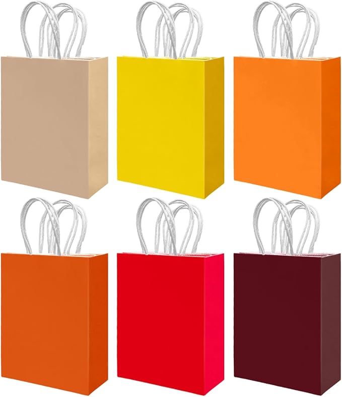 qiqee 30PCS Medium Gift Bag with Handles Bulk 11"x5"x8" Gift Bags 6 Different Red ＆ Yellow Color Bags Multiple Uses (Medium Size)