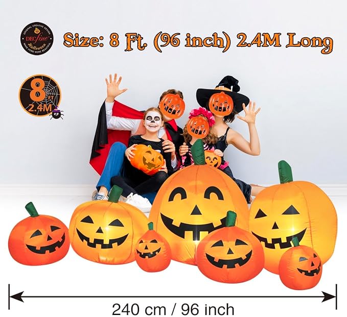 Halloween Inflatable Pumpkin Outdoor Decoration,JackoLanterns with Build-in LED Lights, Blow Up 7 Pcs Pumpkins Patch for Halloween Party Indoor Garden Lawn Yard Decor (7.5 FT 7 Pumpkins)