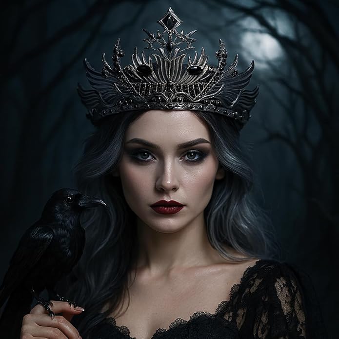 Gothic Red Crystal Flame Wing Tiara Crown for Women Girls, Halloween Cosplay Dark Queen Headpiece, Vintage Rhinestone Headband for Masquerade Party Wedding Prom Stage Accessories