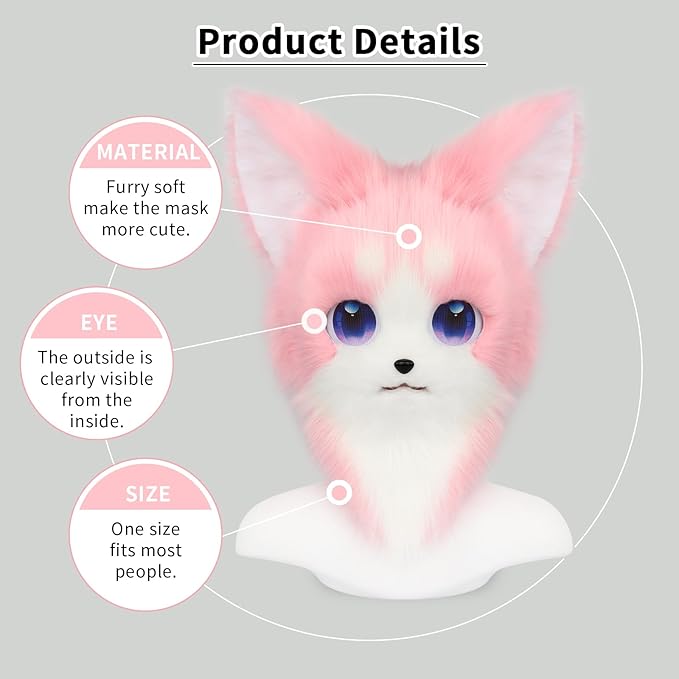 HAOAN Animal Furry Fursuit Head Mask Plush Cat Fox Mask Costume Props for Halloween Party