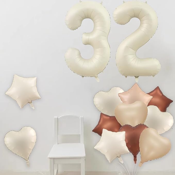40 Inch Large Cream White 32 Balloon Numbers Big Foil Helium Number Balloons Jumbo Happy 32nd Mylar Birthday Party Decorations for Women or Men 23 Anniversary Party Supplies