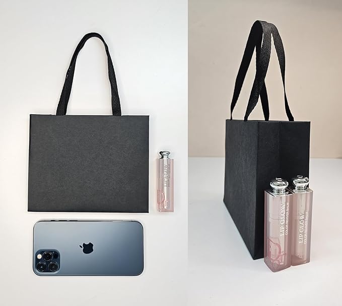 16pcs 6.3x2.4x5.1" (1) Small Size, Black Paper Bags with Black Cotton Handles, Thick Sturdy Durable Gift bags