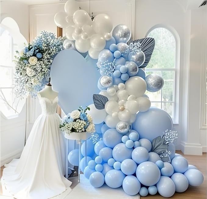 Pastel Blue Balloons 145pcs Different Sizes 18 12 10 5 Inches Baby Blue Light Blue Balloon Garland Arch for Birthday Baby Shower Wedding Anniversary Graduation Party Decorations
