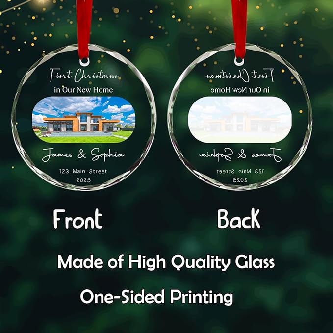 Personalized Round Christmas Crystal Glass Ornaments Custom 2025 Xmas Ornament for Christmas Tree Decor Customized First Christmas in New Home Tree Hanging