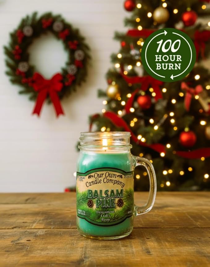 Our Own Candle Company, Balsam Pine Scented Mason Jar Candle, 100 Hour Burn Time, Made in The USA - 13 Ounces