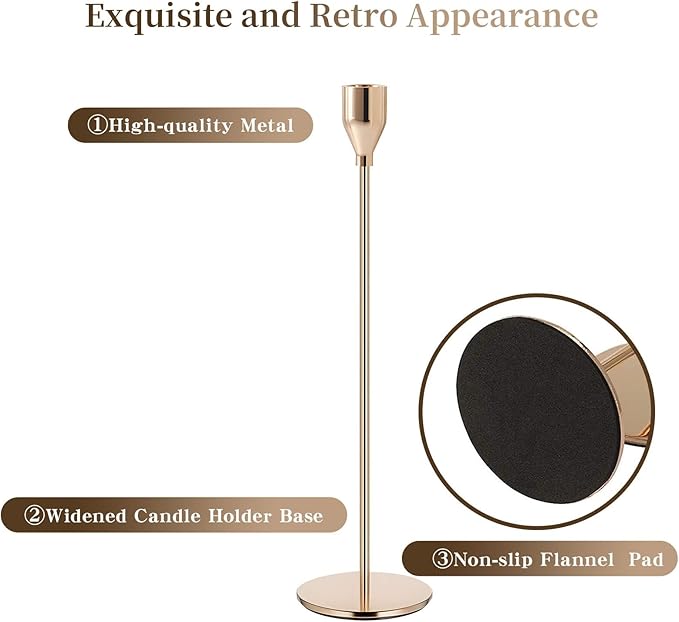 Gold Candlestick Holder French Gold Candle Holders for Table Centerpieces, Wedding, Party, Fits 3/4 inch Candles, Metal Taper Candle Sticks Holders Decor for Dinner, Home Decor (Set of 6)