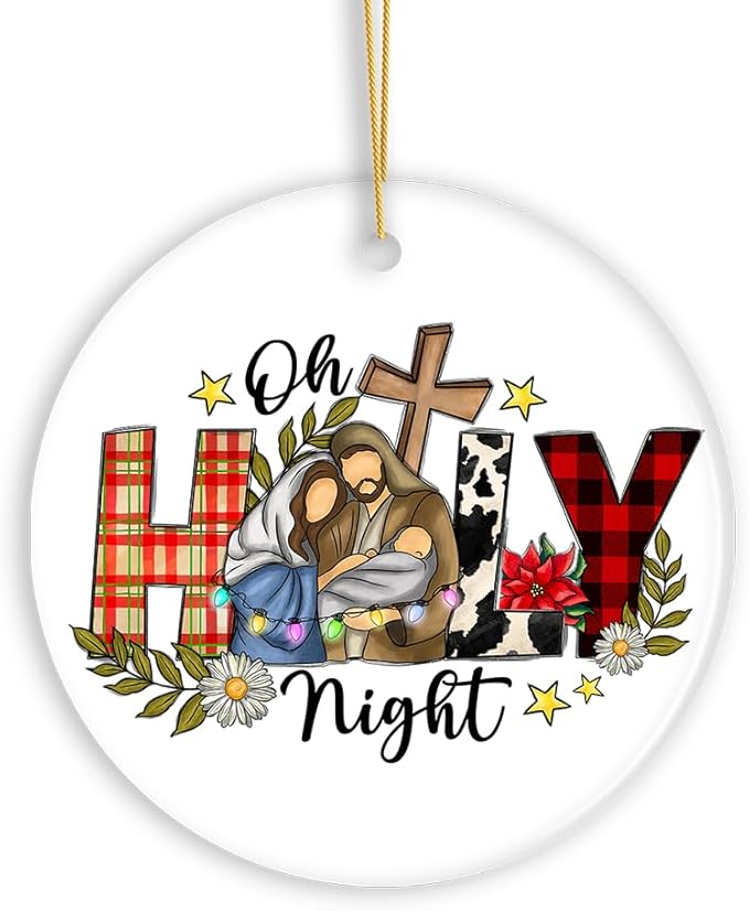 Cute Mary Joseph and Jesus Oh Holy Night Christmas Ornament