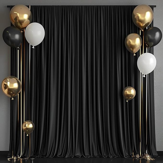 30x10ft Wrinkle Free Black Backdrop Curtain for Parties Soft Fabric Drapes Wedding Black Curtain Backdrop for Birthday Party Decorations Background for Photography 5x10ft, 6 Panels