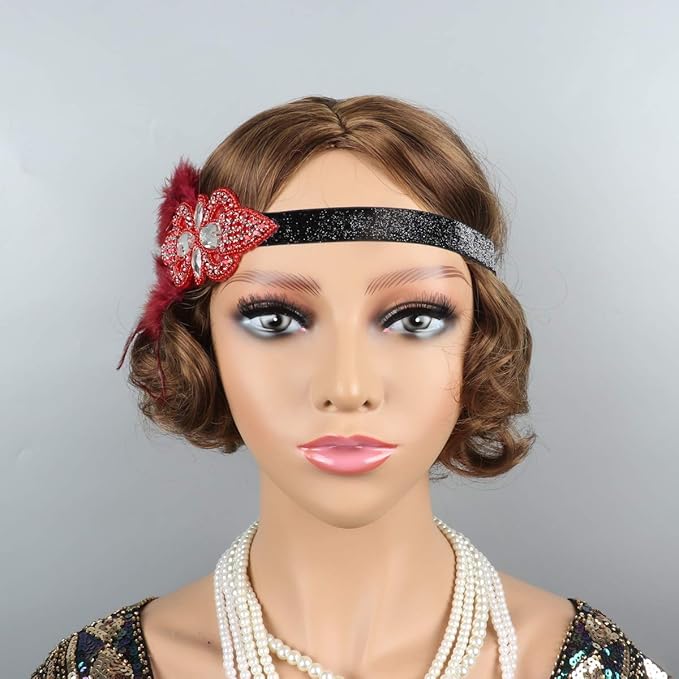 Women flapper feather headband for 1920s theme party Gatsby Headpiece for 20S Party