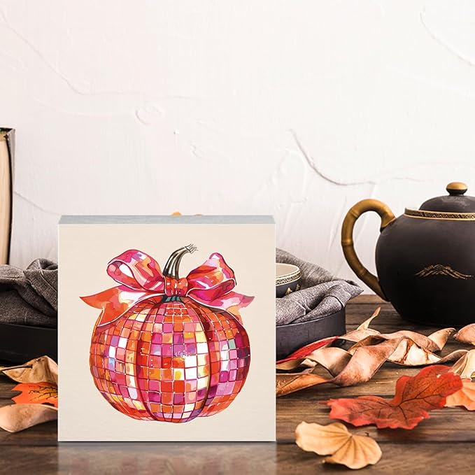 Pumpkin Fall Decor Cute Fall Decorations for Home Office Thanksgiving Autumn Decor Funny Disco Pumpkin Decorations for Desk Table 5 x 5 inches