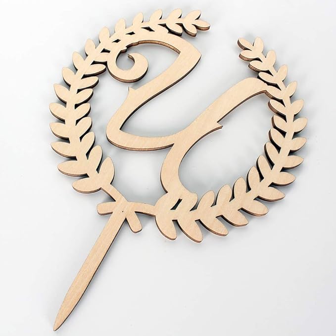 LINGTEER Personalized Inital Letter U Wooden Cake Topper Perfect for Birthday Rustic Wedding Anniversary Keepsake Party Decoration.
