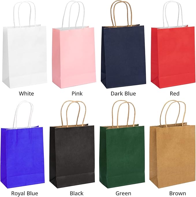 100 Pack 5.9x3.15x8.26 inch Small Gift Bags, Kraft Dark Blue Bags with Handles Bulk for Birthday Party Favors,Gift Paper Bags,Retail Shopping Business Goody Craft Gift Bags