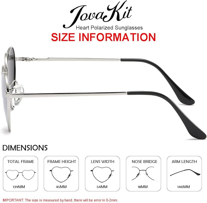 JOVAKIT Polarized Heart Sunglasses for Women Fashion Lovely Style Metal Frame UV400 Protection Lens