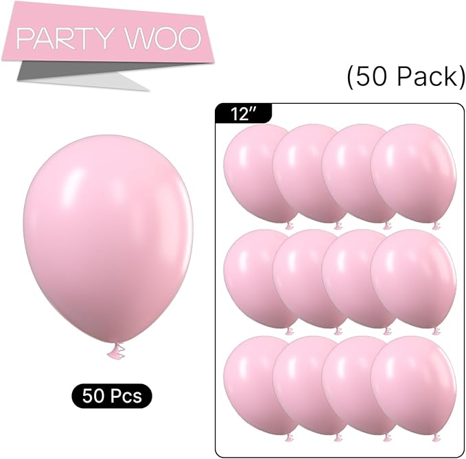 PartyWoo Pastel Pink Balloons, 50 pcs 12 Inch Pink Balloons, Baby Pink Balloons for Balloon Garland Balloon Arch as Birthday Party Decorations, Wedding Decorations, Baby Shower Decorations, Pink-Q05