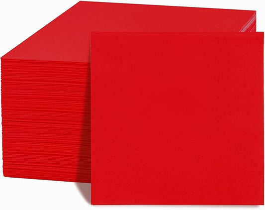 FLOWERCAT 100-Count 2-Ply Christmas Napkins & Red Cocktail Napkins - Napkins Disposable Premium Quality - 5" x 5" Red Paper Napkins for New Year Party & Christmas,Bar,Weddings,Birthday