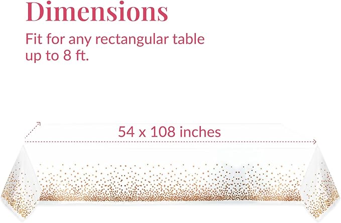 Prestee Rose Gold Plastic Table Cloth Disposable, 4 Pack - 54x108 Inch Rectangle Tablecloths for Wedding and Party - Heavy-Duty, Waterproof Table Covers - Pink and Gold, for Birthday or Fine Dining