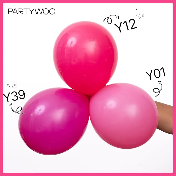 PartyWoo Hot Pink Balloons 100 pcs Different Sizes of 18 12 10 5 Inch Magenta Fuchsia Dark Pink Balloon Arch Kit Garland for Valentine's Day Baby Shower Princess Birthday Party Decorations Pink-Y12