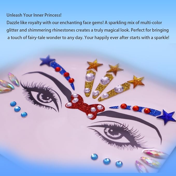 Mermaid Face Gems Stick Jewels for Women Cosplay Mermaid Halloween Club Eye Face Gems Stickers on Rave Party Gift for Kids Eye Face Jewels Temporary Tattoos Festival (Multicolored)
