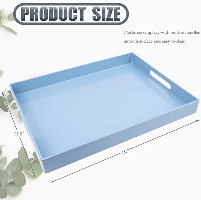 Spsyrine Serving Tray with Handles, Plastic Decorative Tray for Coffee Table, Living Room, Home Decor, 3040B