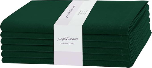 PurpleEssences Set of 6 Cloth Dinner Napkins 100% Cotton 18x18 Inch - Soft Durable Washable - Ideal for Farmhouse Party Christmas Holiday Winter - Perfect Everyday Use Table Linen - Forest Green