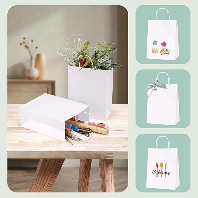 MESHA Gift Paper Bags 500 PACK 10X5X13 White Large Shopping Kraft Bags Bulk with Handles Reusable for Business,Grocery,Birthday,Wedding,Kids Party,Favors