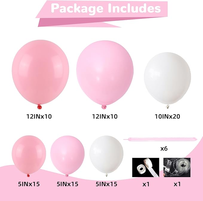Pink Bow Balloon Arch Kit Pink and White Balloons Garland 91 Pcs Coquette Birthday Decor White Pastel Light Pink Bow Balloon for Girls Princess Bridal Baby Shower Birthday Party Decorations