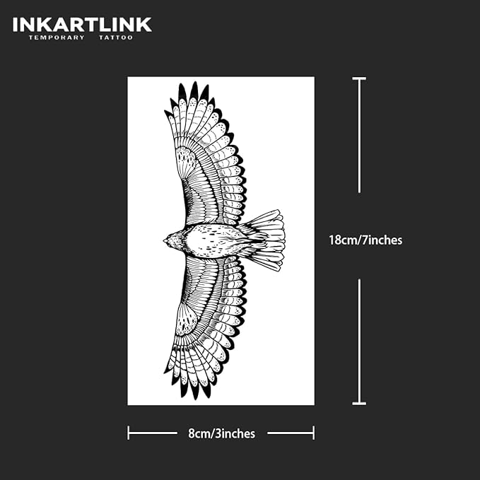 INKARTLINK Temporary Tattoos, 2 Sheets Large Semi Permanent Tattoo Adult Art Design Waterproof Temp Tattoo Party Favors Realistic Look, No Adhesive, No Reflection, Lasts 1-2 Weeks Black (Eagle)