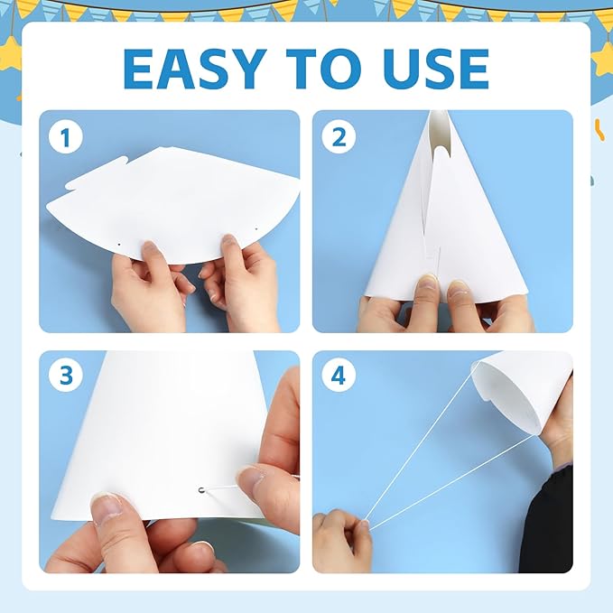 White Paper Party Hats for Kids Birthday,Decorative Bulk Cone Crafts for Adults Art DIY, Halloween Supplies（20/40/60）