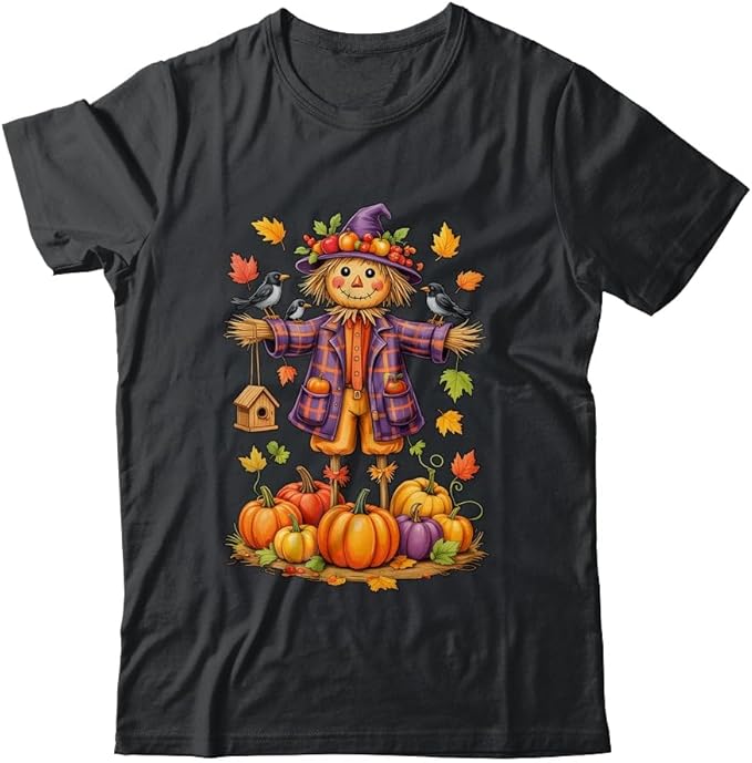 TeesPure Scarecrow Autumn Harvest Fall Season Pumpkin Thanksgiving Shirt Short Sleeve Tee