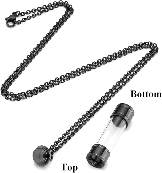 Zysta Engraving Acrylic Clear Tube Cremation Necklace Personalized Ash Urn Cylinder Container Vial Bottle Pendant Necklaces Customized Memorial Keepsake Vial Locket Stainless Steel 24 inches Chain