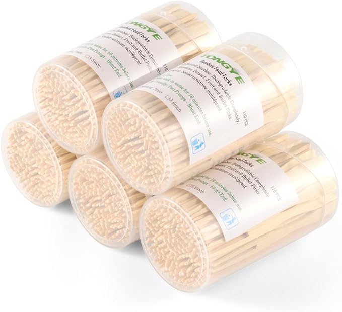 [2 Packs of 110 PCS] 3.5 inch Appetizer Forks, Mini Forks for Appetizers, Cocktail Forks Appetizer Forks, Bamboo Toothpicks for Appetizer, Wooden Forks Food Picks for Fruit, Charcuterie Accessories.