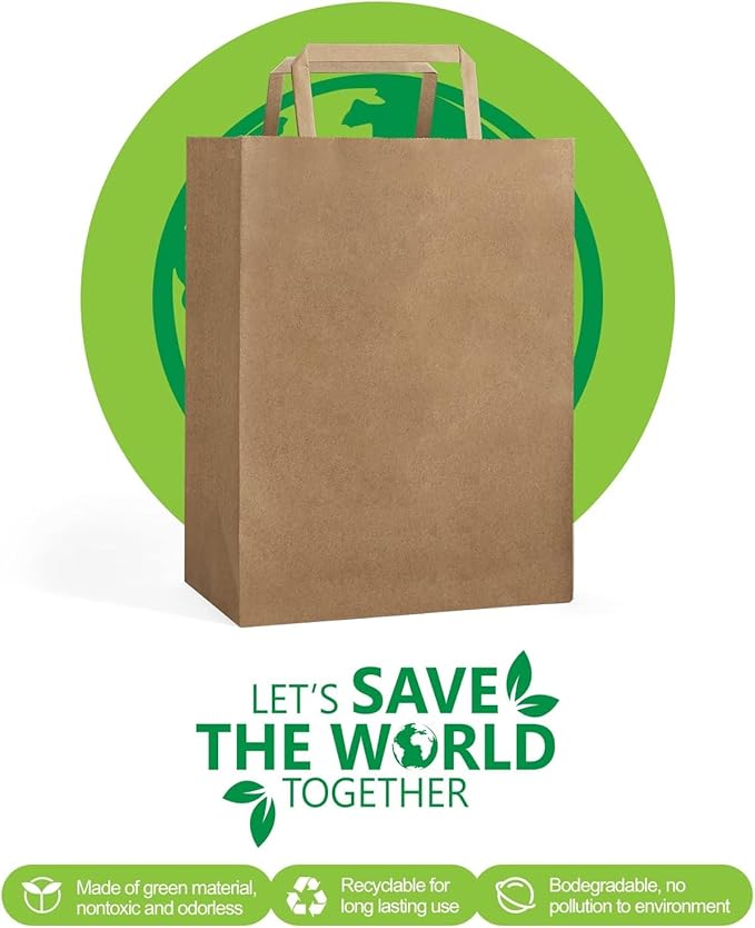 GSSUSA Brown Paper Bags with Handles 200 Pack Brown Gift Bags10 X5 X13 Kraft Paper Bags, for Shopping, Retail and Grocery -Take Out Bag