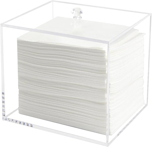 Weiai Face Towel Box, Acrylic Facial Disposable Towelettes Holder Container for XL Face Towels and Protects from Dust, Clear