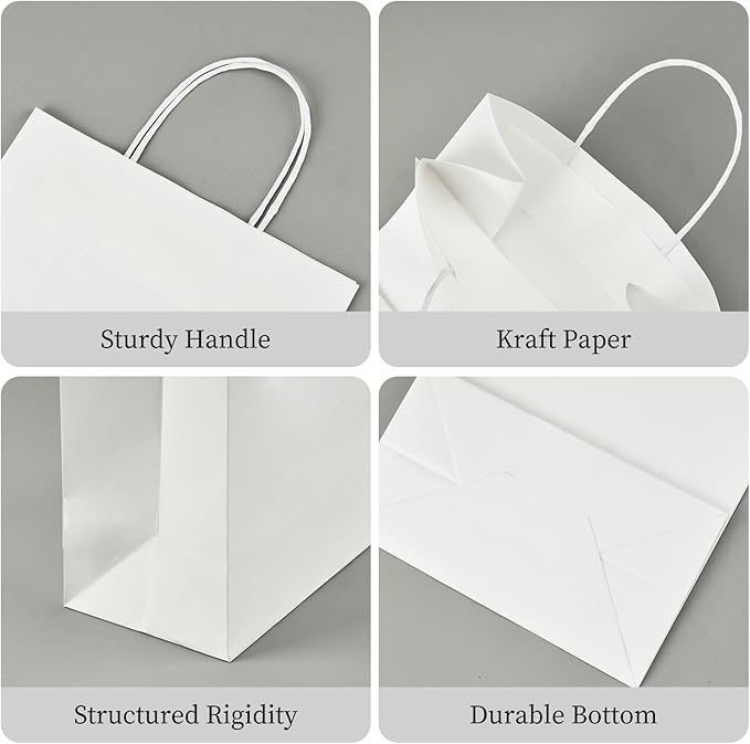 YEEHAW White Paper Bags with Handles Bulk 5.25"x3.2"x8.25" 50Pcs Gift Bags Small Size, White Gift Bag with Handles for Retail, Party, Shopping, Merchandise