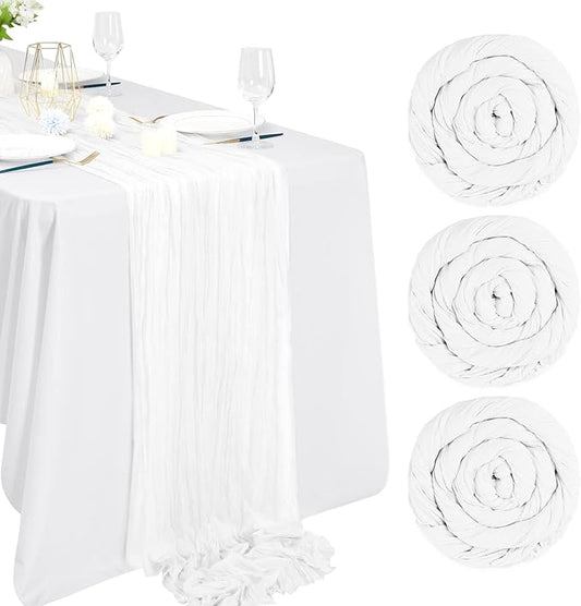 3 Packs White Cheesecloth Table Runner, 10Ft x 35" Rustic Gauze Boho Wedding Table Runner Decoration, Wedding Table Decor Table Cloth for Wedding Party Bridal Shower Table