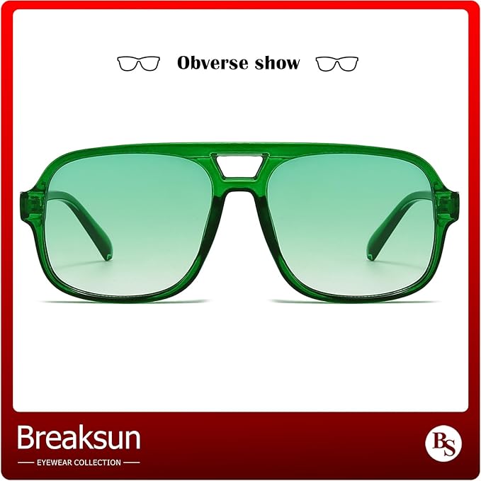Retro Aviator Sunglasses for Women Men Trendy Classic 70s Square Green Aviator Sun Glasses Vintage Shades