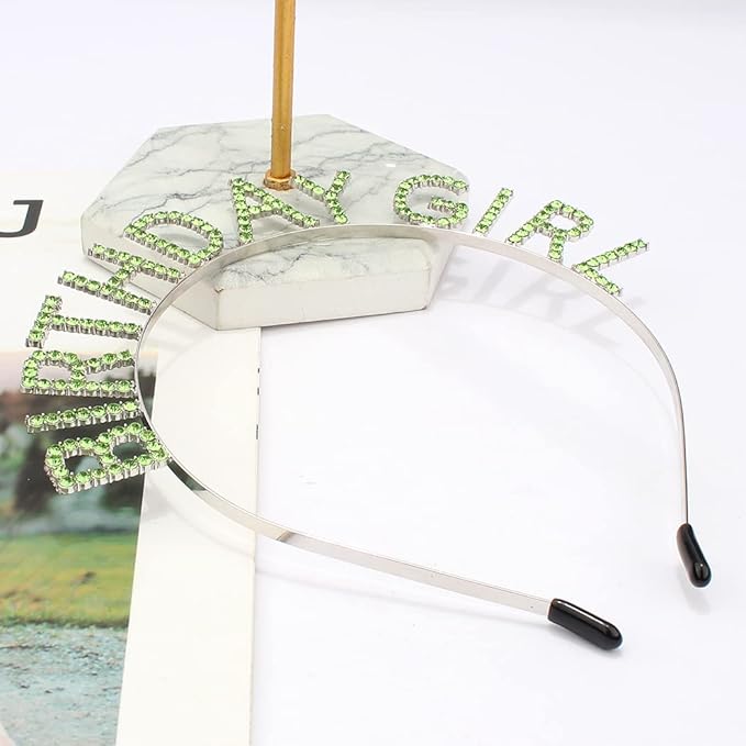 AOPRIE Happy Birthday Princess Crown Tiara, Silver Green, for Women and Girls, Rhinestone Birthday Accessories