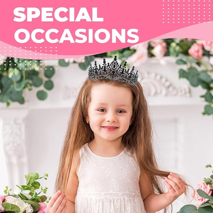 Birthday Tiara Crown with Sash for Women, Headband Hair Accessories for Wedding Party Costume Black