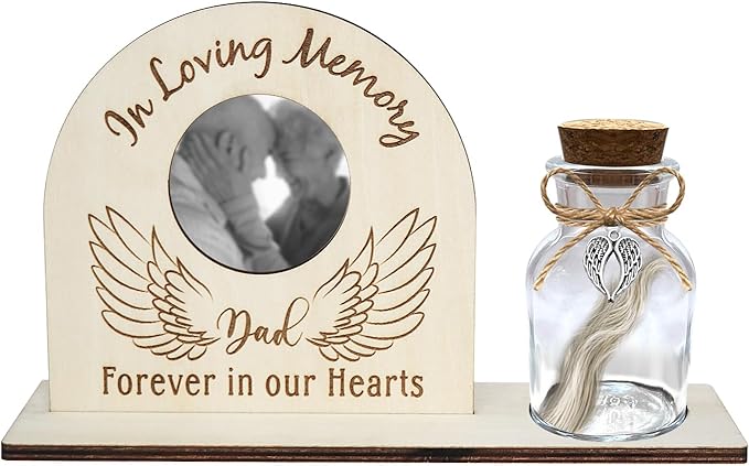 Personalized Loss of Loved One Photo Frame Memorial，Custom lock of Hair Keepsake Jar,Remembrance，Bereavement,Sympathy Gift for Lost Mom, Dad， Friends, Sisters, Grandparents (dad C2)