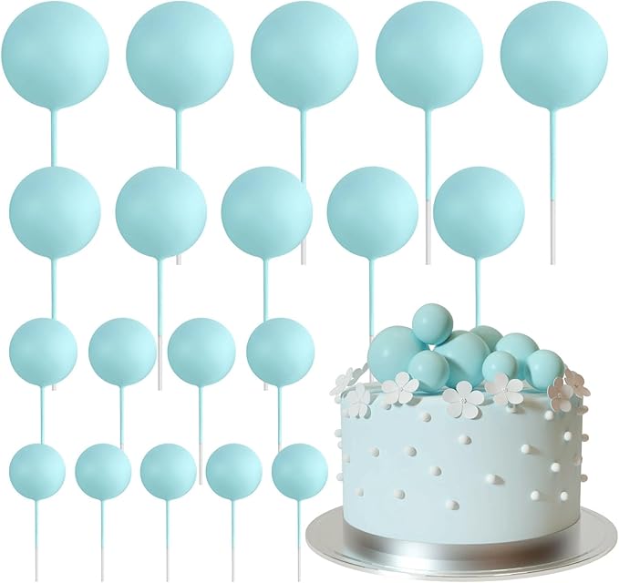 ASTARON 20 Pcs Ball Cake Topper Decorations Mini Balloons Cake Topper Sticks Light Blue Balls Cake Picks Cake Topper Balls Cake Decorations for Wedding Birthday Cake Decorations