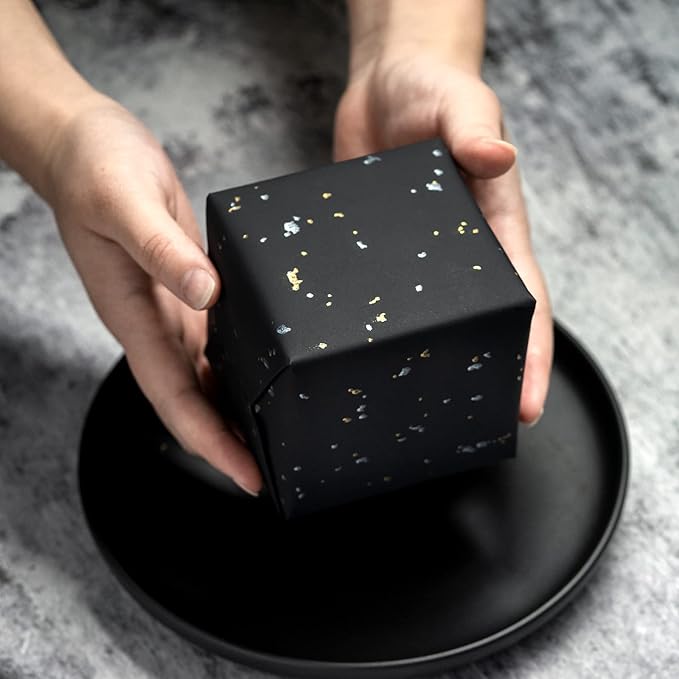 WRAPAHOLIC 30 Inch Jumbo Black Wrapping Paper Roll - 30 Inch x 16.5 Feet - Black Gold Design with Silky Touch Perfect for Birthday, Holiday, Wedding, Baby Shower