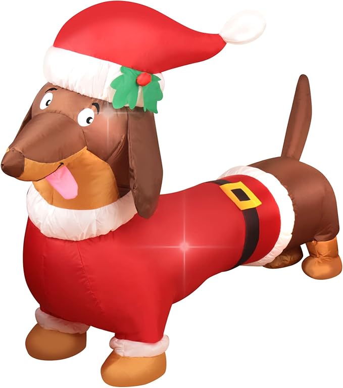 Christmas Inflatable Snowman/Nutcracker/Santa Claus Lighted Blow Up Christmas Yard Decoration with Built in Fan and Anchor Ropes (Weiner Dog)