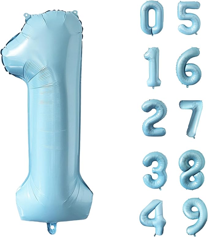 40 Inch Matte Blue 1 Number Balloons Light Blue Number 1 Foil Balloon Mylar Helium Balloon for Birthday Party Decoration Wedding Anniversary Supplies (Number 1)